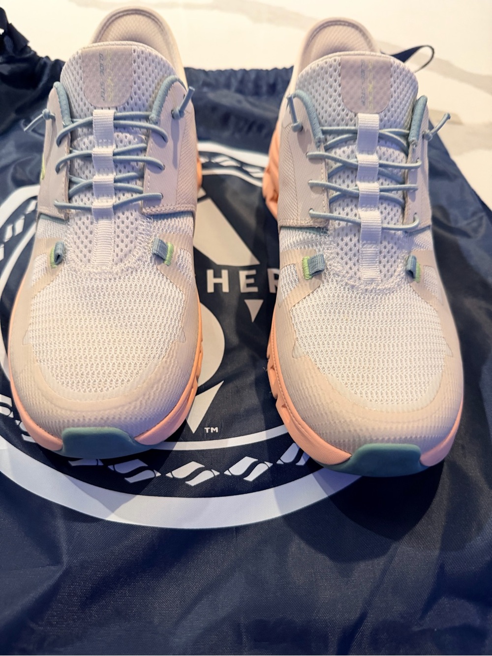 Skechers Women's Pale peach w light blue Athletic Sneakers - Picture 2 of 7
